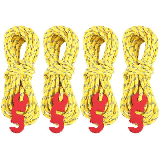 4 stuks Set Reflecterend Tent Windtouw Camping Koord Scheerlijn met S Ring Gesp Haak(Rood) yellow