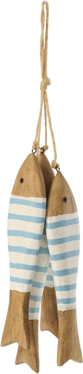 J-Line hanger Vis - hout - naturel/blauw - large - 2 stuks