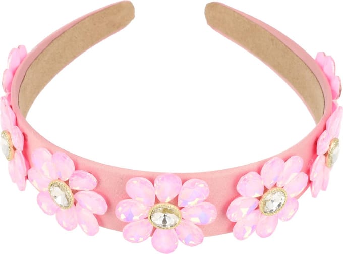 Haarsoires Haarband Diadeem 4cm – Bloemen - Facetstenen – Roze