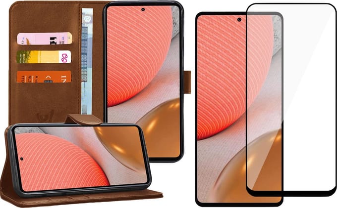 Hoesje geschikt voor Samsung Galaxy A72 - Book Case Kunstleer Wallet - Bruin - Met Full Screenprotector