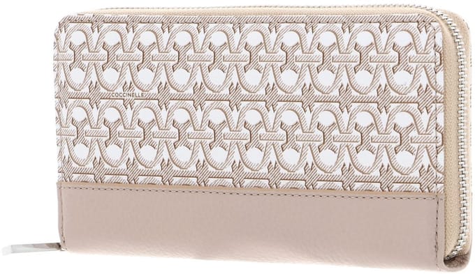 COCCINELLE Leren portemonnee Coated Monogram Zip Around Wallet Multi Blanc / Rosette beige
