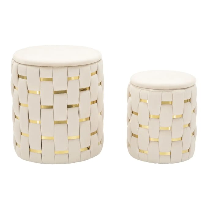 Opbergkruk Puff With Storage Shanty Cream Set 2 Pcs Ø 37×42 cm