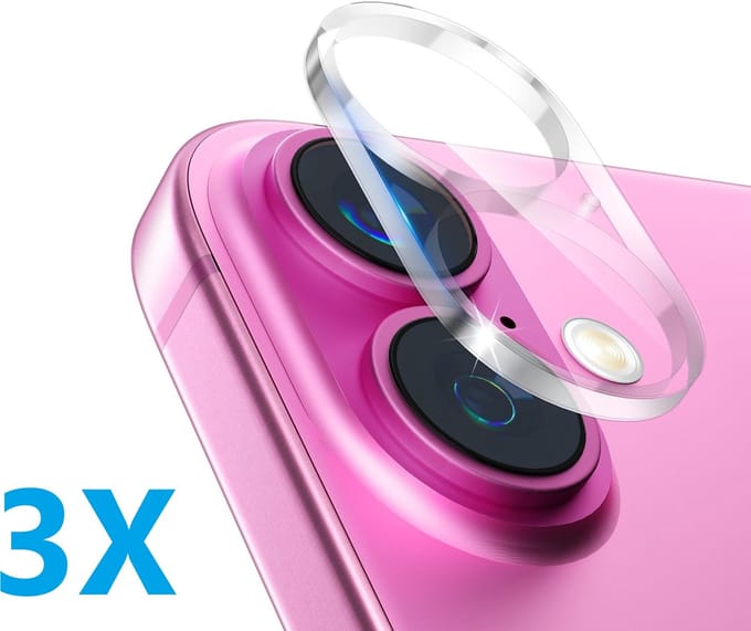 Camera lens Protector 3x Geschikt voor: Apple iPhone 16 - screen protector - glas - bescherm je camera - beschermglas - Transparant
