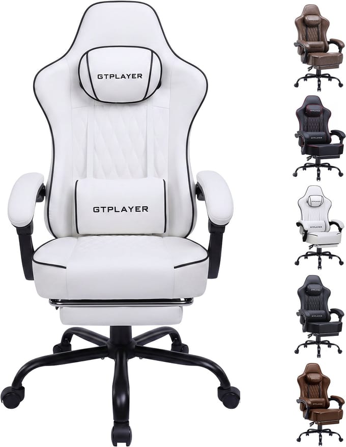 GTPLAYER - Gaming Stoel - Met Synchronmechanik en Kussens - Wit Kunstleer