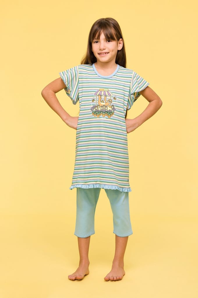 Woody Meisjes-Dames Pyjama multicolor streep - maat 140/10J
