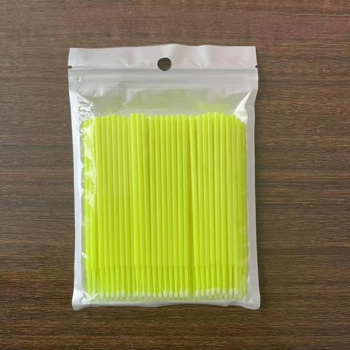 Lot de 100 cotons-tiges jetables en coton doux pour extensions de cils, applicateurs de micro-brosse pour mascara individuel jaune