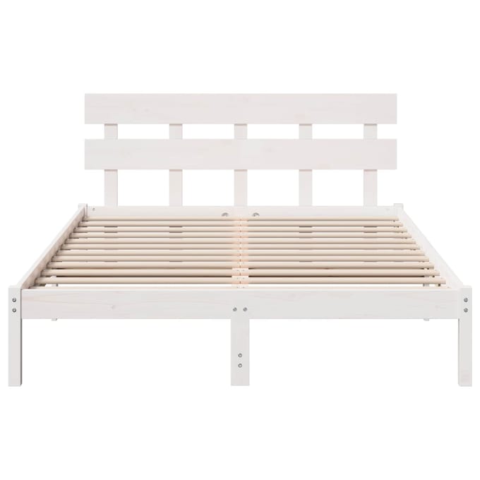 vidaXL - Bedframe - met - hoofdeinde - Wit - 150 - x - 200 - cm - Massief - grenenhout