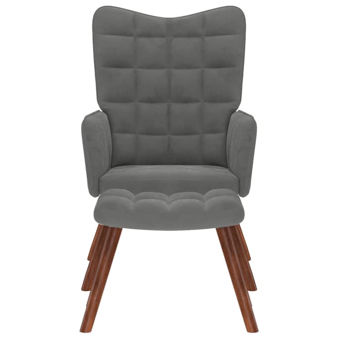 vidaXL - Relaxstoel - met - kruk - donkergrijs - fluweel