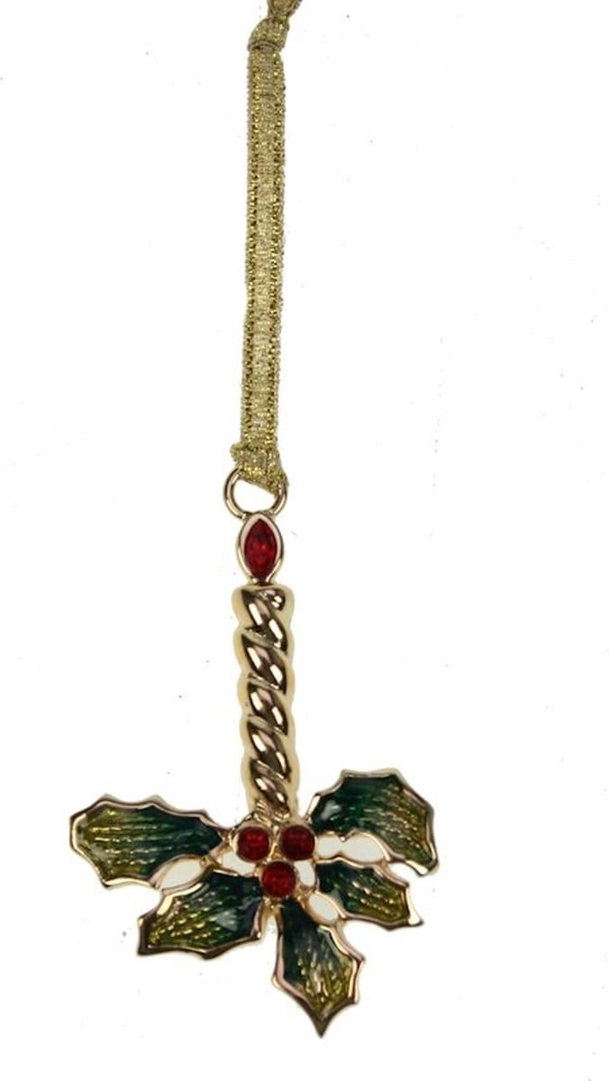 Hanger Kaars met hulst 3,8x1x5,6cm