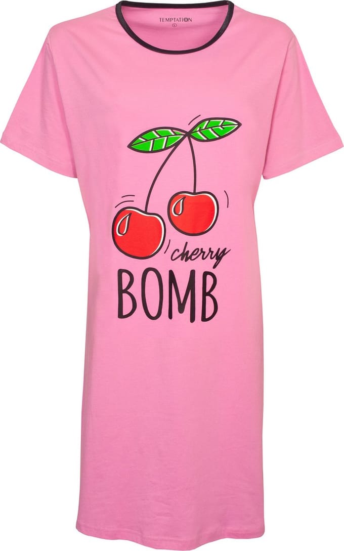 Temptation Dames Nachthemd - Korte Mouw - Roze - Maat S