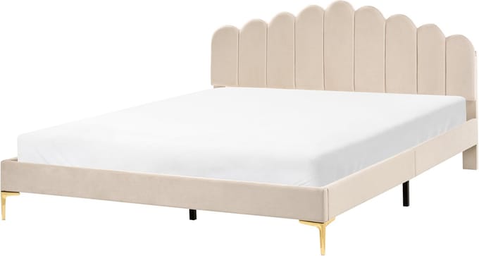 SAUVIAN - Bed - Beige - 180 x 200 cm - Fluweel