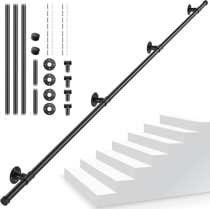 Trapleuning buiten - Reling trap - Veilig traplopen - 3-delige constructie - 3 meter lengte - Zwart