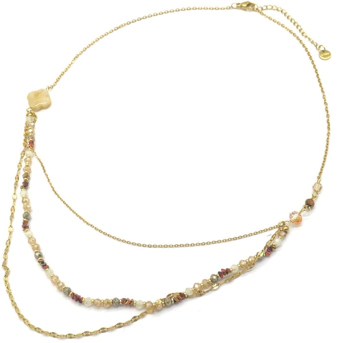 Ketting Gelaagd - Kralen - RVS - Lengte 39-45 cm - Bruin