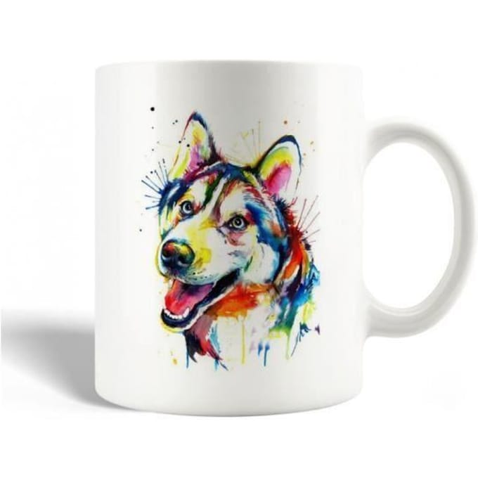 Mug en Céramique Tête De Loup Abstraite Portrait Loup Sourire Loup Furieux De Peintures Multicolores