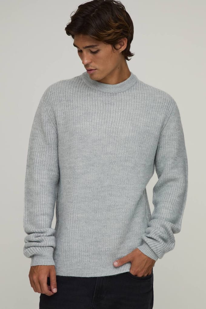 Regular Fit Geribbelde Gebreide Trui | Grey | Size Small