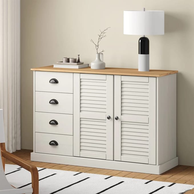 vidaXL - Dressoir - met - lades - VIGO - 113x40x75 - cm - massief - grenenhout - wit