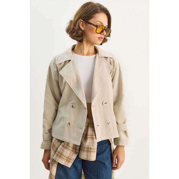 Dubbelgeknoopt Relaxed Fit Crop Trenchcoat
