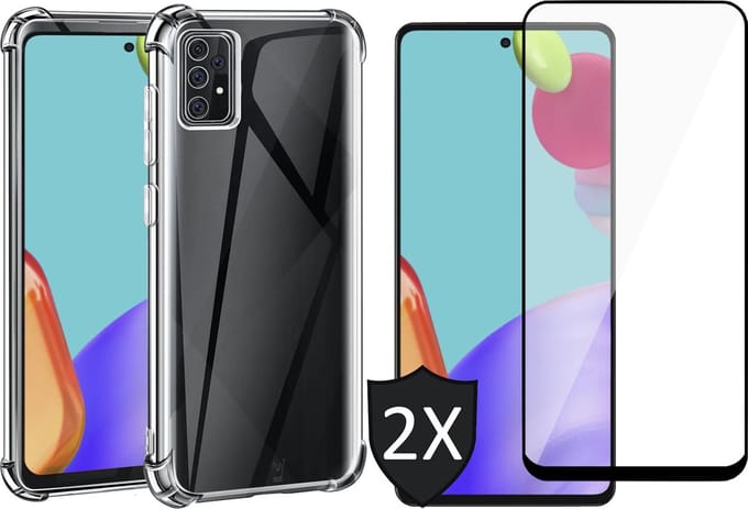 Hoesje geschikt voor Samsung Galaxy A52 - Shock Proof Case - Transparant - Met 2x Full Screenprotector