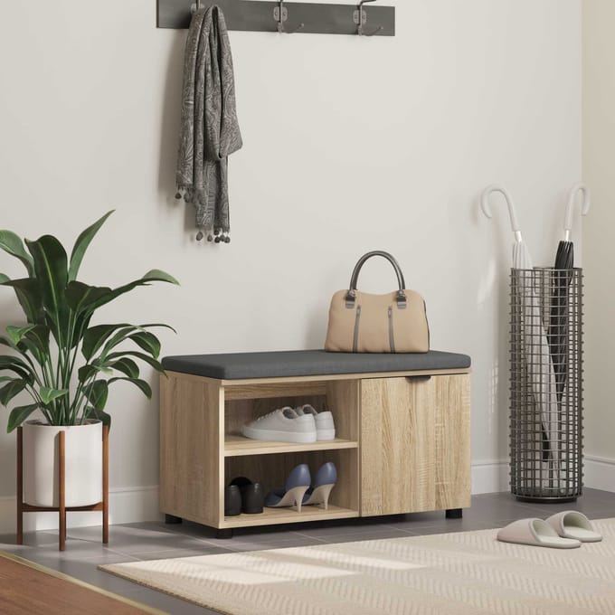 vidaXL - Hallenbank - Sonoma - Eik - 80 - x - 38 - x - 46 - cm - Geengineerd - Hout - en - Stof