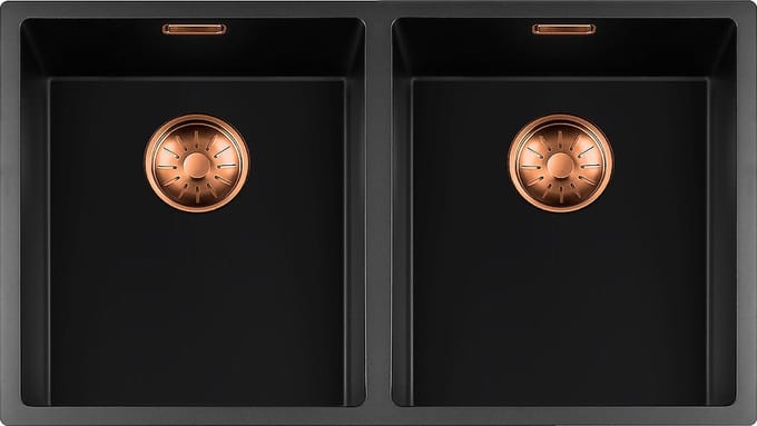 Lorreine Black Quartz Series spoelbak 34+3440cm mm Plug Copper 3434BQ-FU-Copper