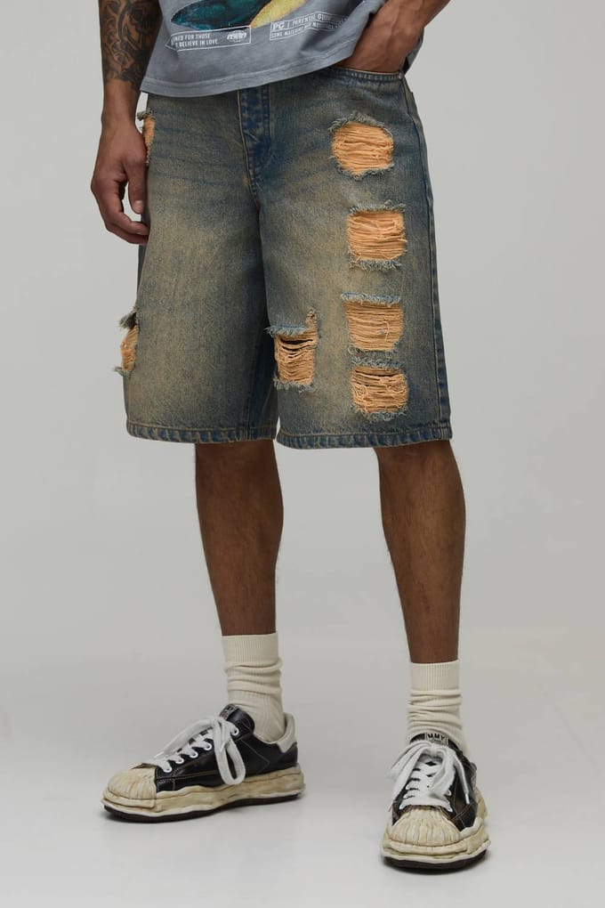Extreme Baggy Gescheurde Denim Shorts | Blue | Size 28