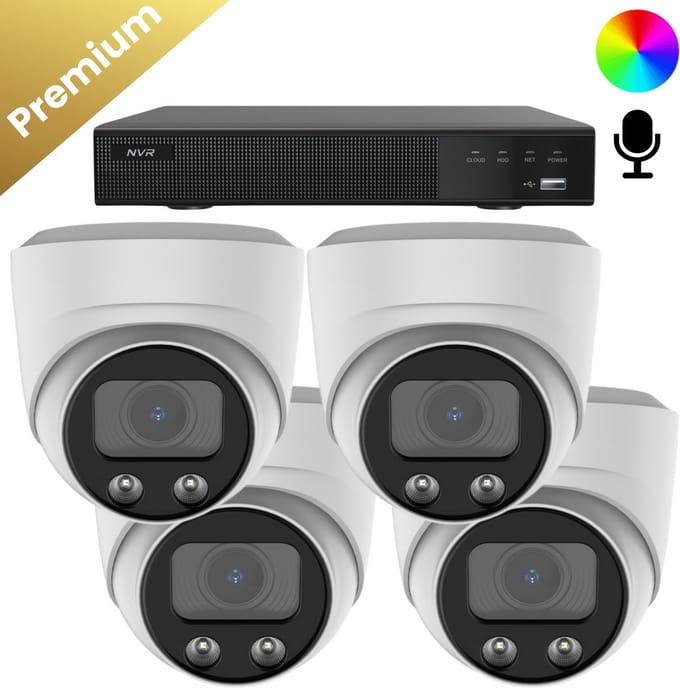 4x Beveiligingscamera set – Bedraad – Sony Dome Premium AI-ISP 8MP Full Color UltraHD 4K - Wit