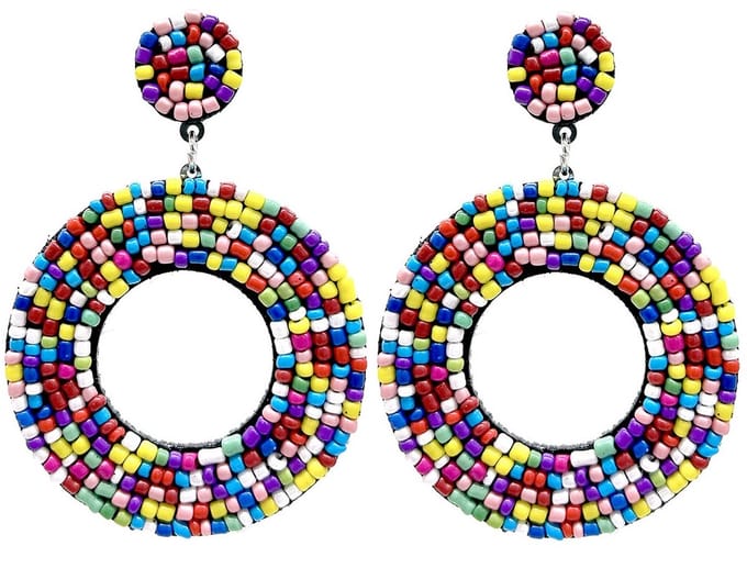 Statement Oorbellen Rond - Kralen - 7 cm - Multicolor