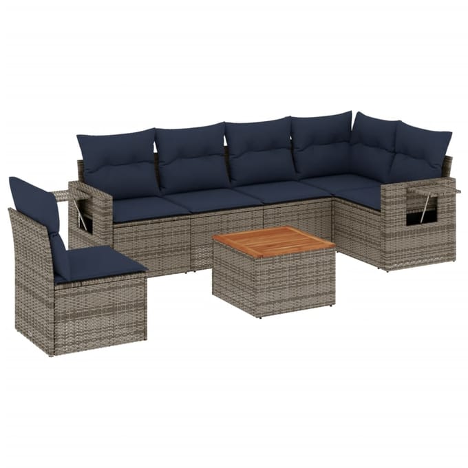 vidaXL - 7-delige - tuinbankset - met - kussens, - grijs - polyrotan