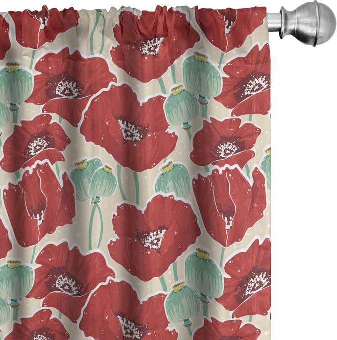 ABAKUHAUS Mohn Gordijnen – 2x75x175 cm – mintgroen en beige