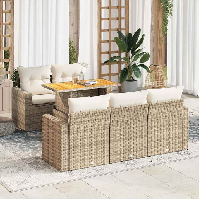 vidaXL - 6-delige - Loungeset - met - kussens - poly - rattan - beige