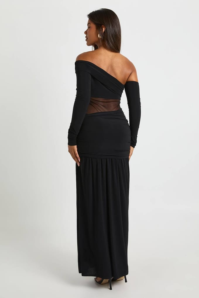 boohoo Dames Asymmetrische maas uitgesneden maxi jurk | Zwart | Maat: 44
