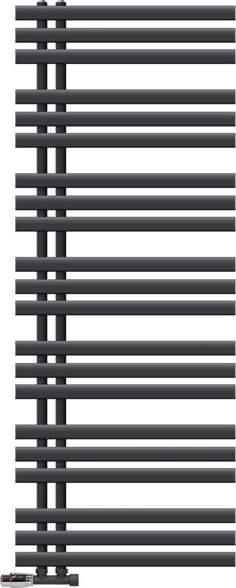 LuxeBath badkamer radiator Ijzer EM 600x1600 mm antraciet middenaansluiting met aansluitset en thermostaat hoekwand, design radiator badkamer verwarming handdoekwarmer handdoekdroger handdoekradiator