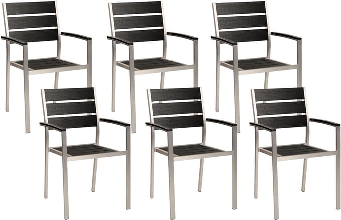 VERNIO - Tuinstoel set van 6 - Zwart/Zilver - Aluminium