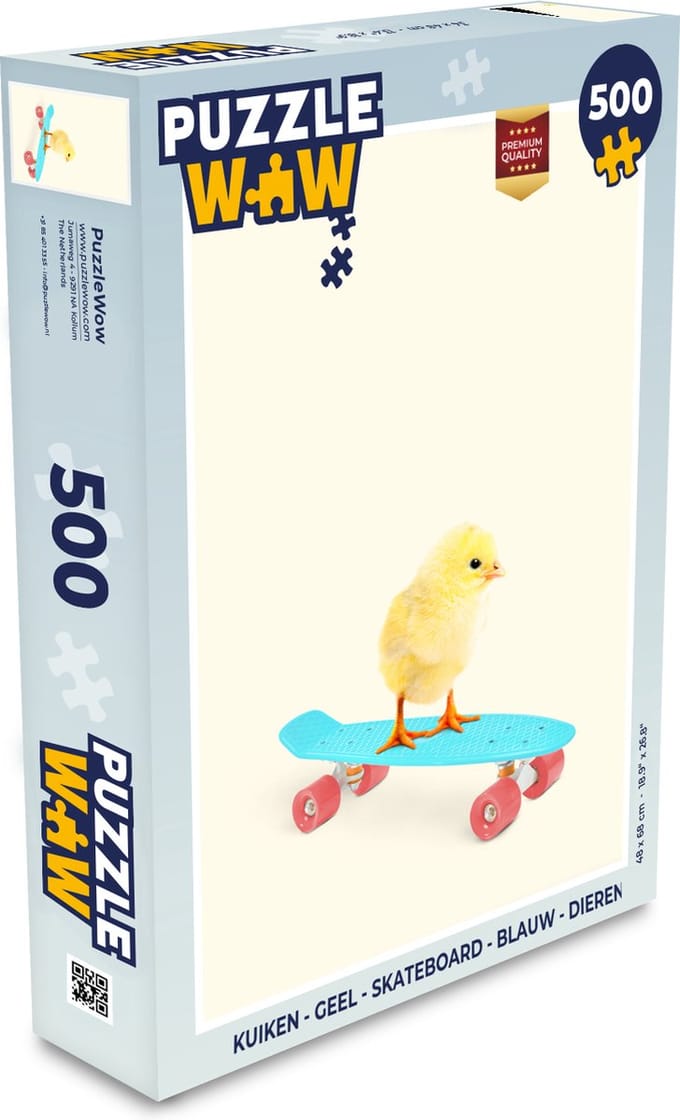 Puzzel Kuiken - Geel - Skateboard - Blauw - Dieren - Legpuzzel - Puzzel 500 stukjes