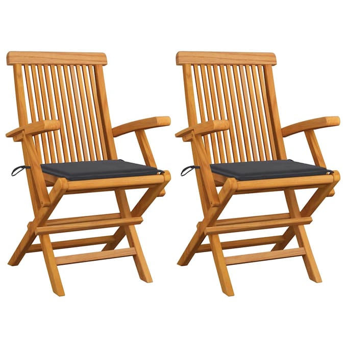 vidaXL - Inklapbare - stoelen - 2 - st - met - antracietkleurige - kussens