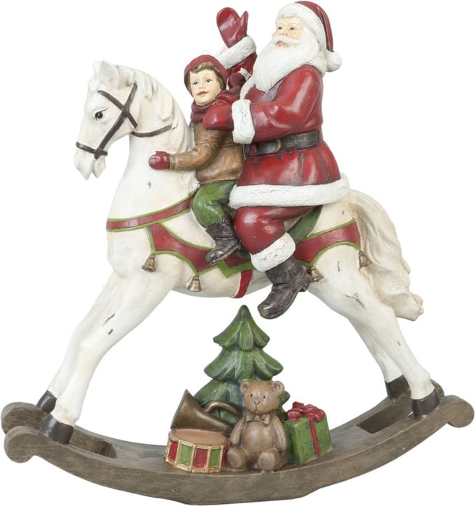 Clayre & Eef Beeld Kerstman 30 cm Rood Wit Kunststof