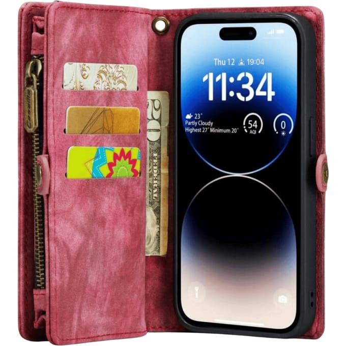 Caseme iPhone 14 Pro Vintage Portemonnee Hoesje Rood