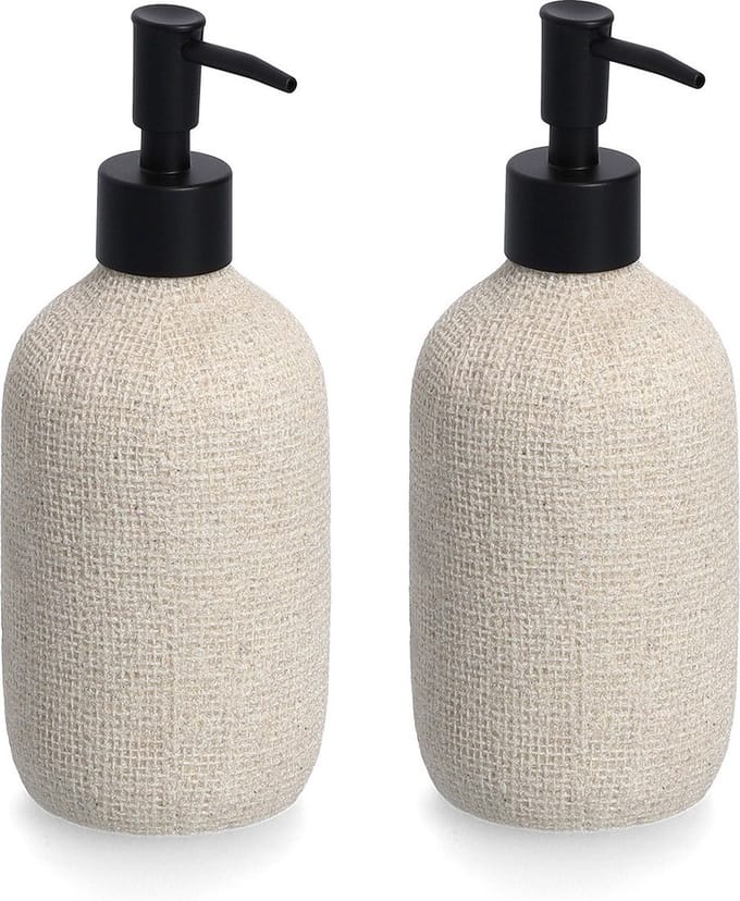 Zeller Zeeppompje/dispenser - 2x - kunststeen - beige - 20 cm - Natural jute look