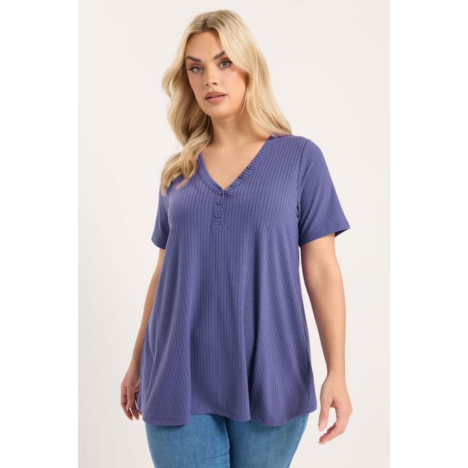 Yours Paars Henley Tshirt Met Korte Mouwen Size 50-52