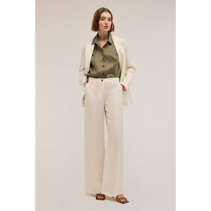 Motivi Wide Leg Linen Blend Trousers White Maat: 34 | Pantalons Outlet | Dames | Beige