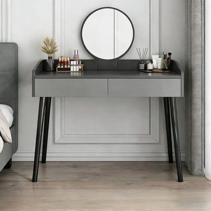 Kaptafel met spiegel - Make-up tafel - Make-up aanbrengen - Hoog draagvermogen - 100 cm breed - Grijs