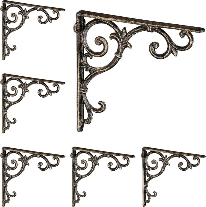 6x plankdrager antiek - set - schapdragers - plankendragers - gietijzer - brons