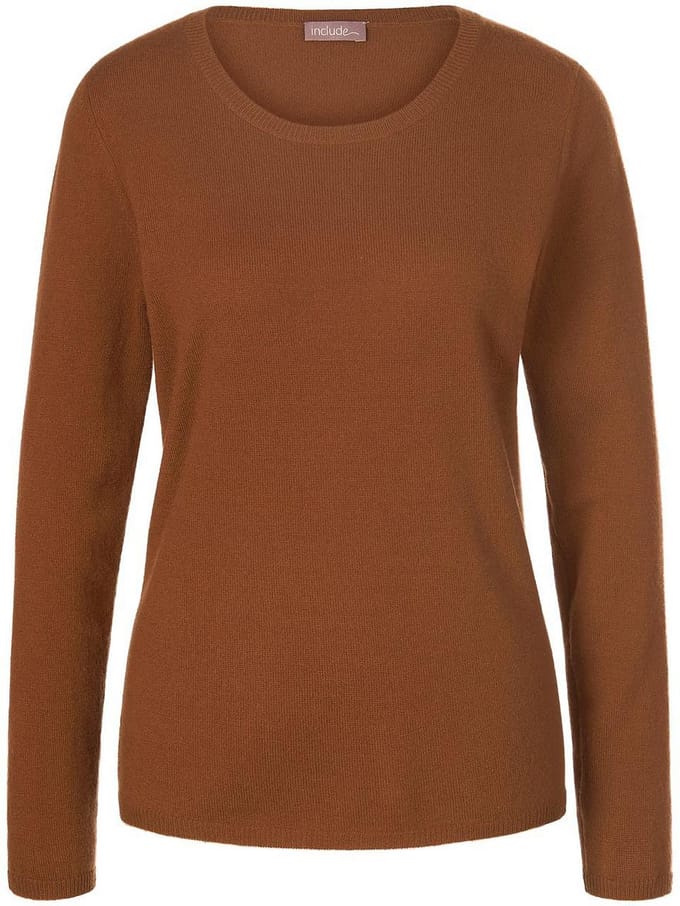 Trui scheerwol en kasjmier ronde hals Van Peter Hahn bruin