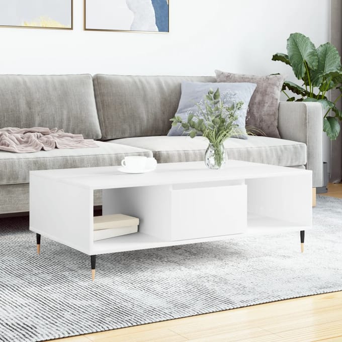 vidaXL - Salontafel - 104x60x35 - cm - bewerkt - hout - wit