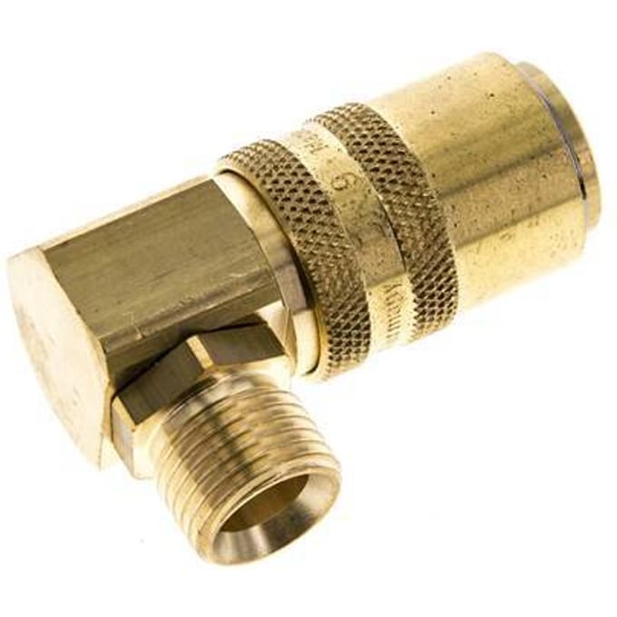 Messing DN 9 Tempereerkoppeling Snelkoppeling M16x1.5 Buitendraad Dubbele afsluiting 90-deg