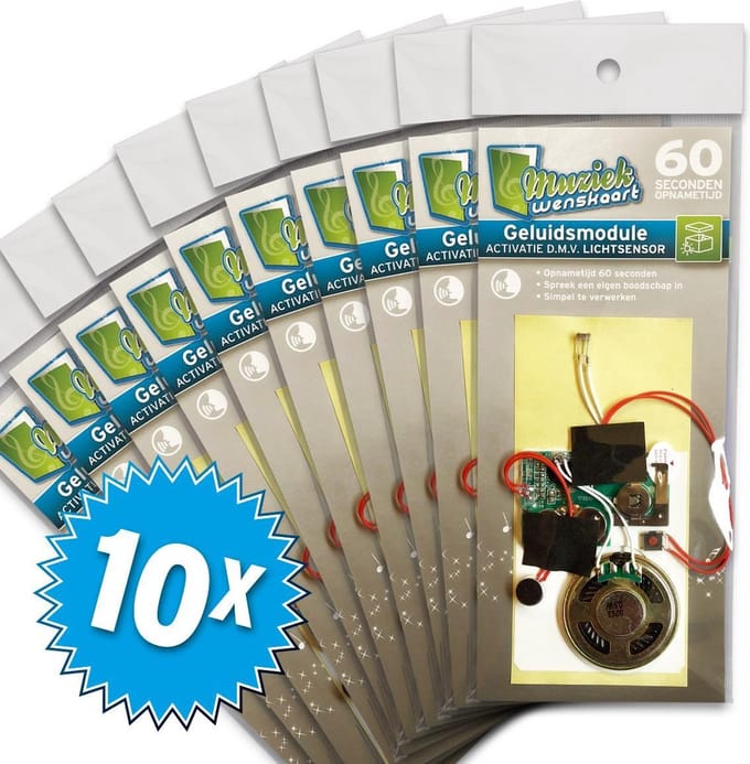 10x Geluidsmodule 60 sec. - geactiveerd door licht - zelf opneembaar - spreek je eigen boodschap in - simpel te verwerken