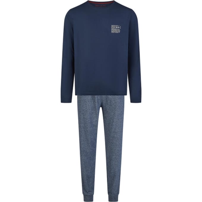 Phil & Co Heren Pyjama Set Lang Jersey Katoen Blauw/Grijs - Maat M