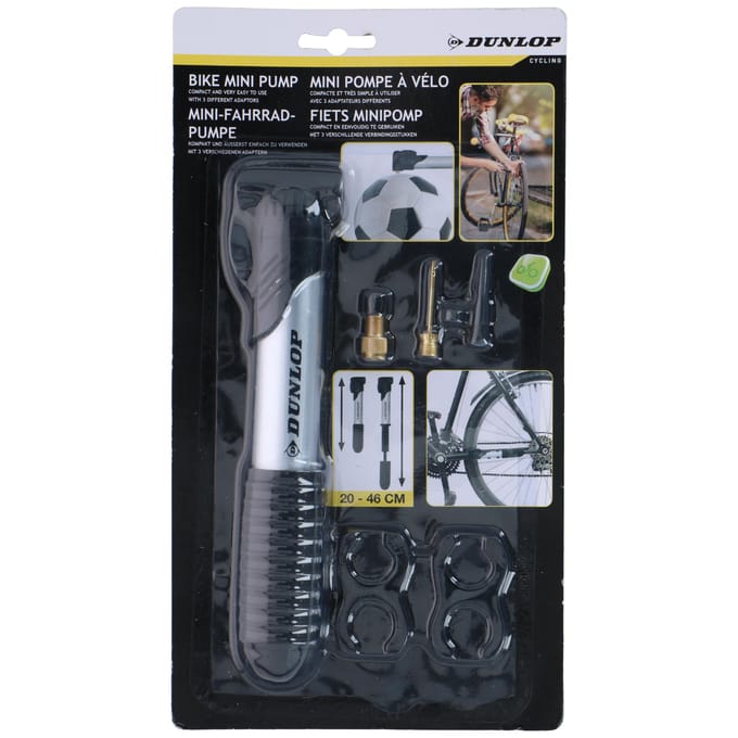 Dunlop Mini fietspomp - Uitschuifbaar - Max. 6 bar - Grijs - Inclusief 3 ventielen