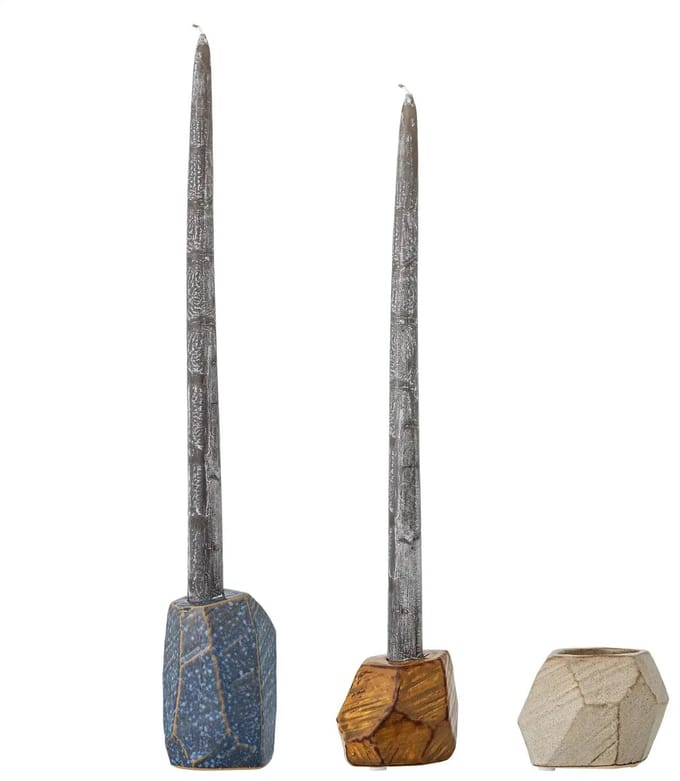 Bloomingville Kandelaar aardewerk blauw Kimber - set van 3