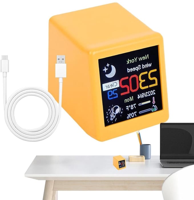 Weerklok - Digitaal Weerstation - Thuis Klimaatbeheer - Wifi Weersupdates - Compact Formaat - Geel